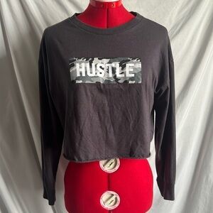 Streetwear society hustle crop long sleeve with  raw hem MM92